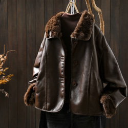 受作｜リバーシブル レザー&ファー ジャケット レディース 2WAYショート 防寒 大人カジュアル  冬 アウター 4枚目の画像