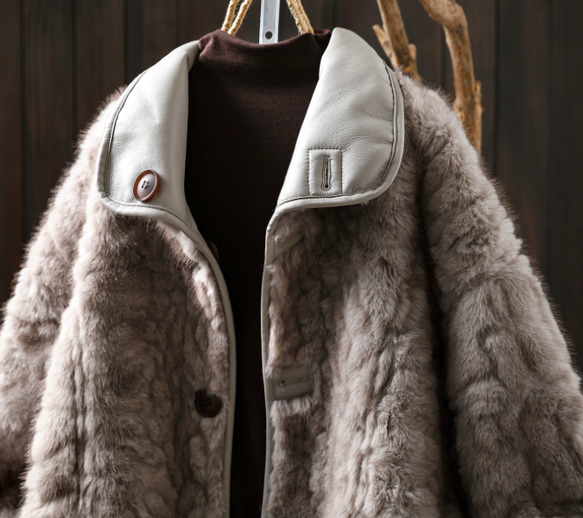 受作｜リバーシブル レザー&ファー ジャケット レディース 2WAYショート 防寒 大人カジュアル  冬 アウター 19枚目の画像