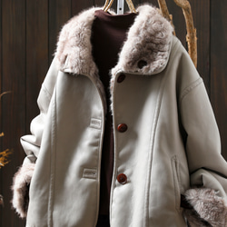 受作｜リバーシブル レザー&ファー ジャケット レディース 2WAYショート 防寒 大人カジュアル  冬 アウター 5枚目の画像