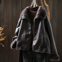 受作｜リバーシブル レザー&ファー ジャケット レディース 2WAYショート 防寒 大人カジュアル  冬 アウター 3枚目の画像