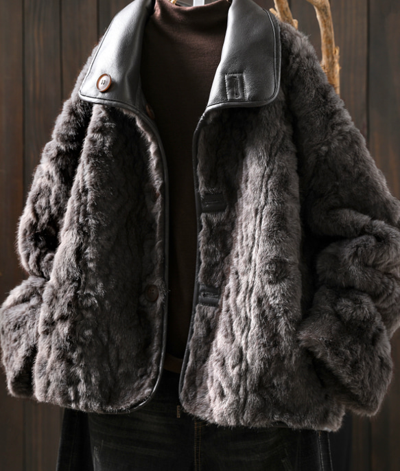 受作｜リバーシブル レザー&ファー ジャケット レディース 2WAYショート 防寒 大人カジュアル  冬 アウター 7枚目の画像