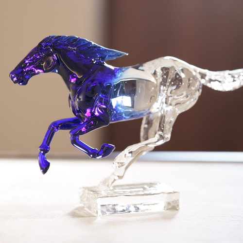 ガラスの干支 午 「 駿 (大・ブルー) 」 馬 お正月 縁起物 その他置物