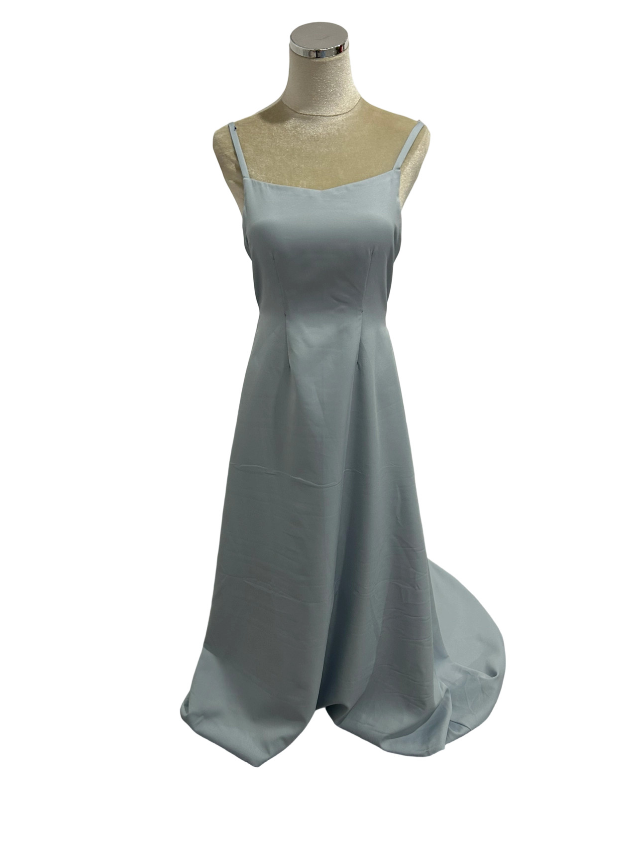 パーティードレス キャミソール 薄青  クレープ生地 ファスナー バックレス 前撮り スレンダーライン