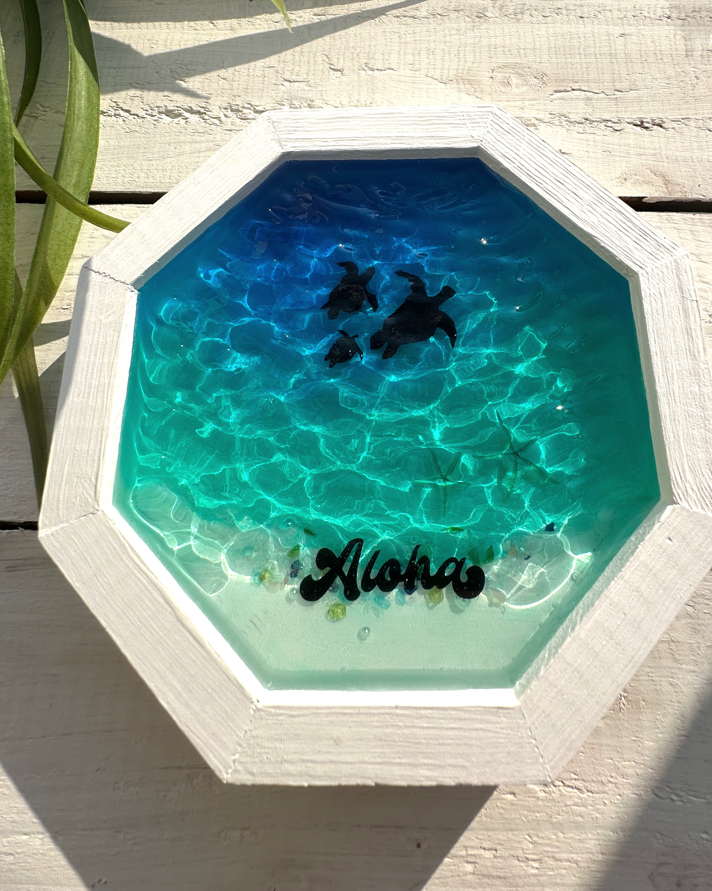 親子ホヌと波紋のパネル　　レジン　ホヌ　カメ　南国　ハワイ　フラダンス　新築祝い　開店祝い