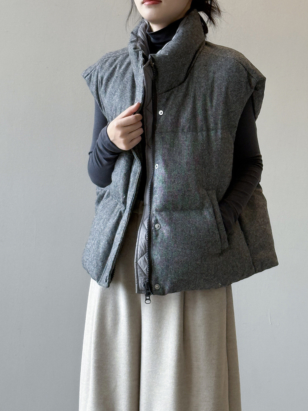 秋冬レディースウールカジュアルスタンドカラーベストコート【返品・交換可】品質最優先25-484