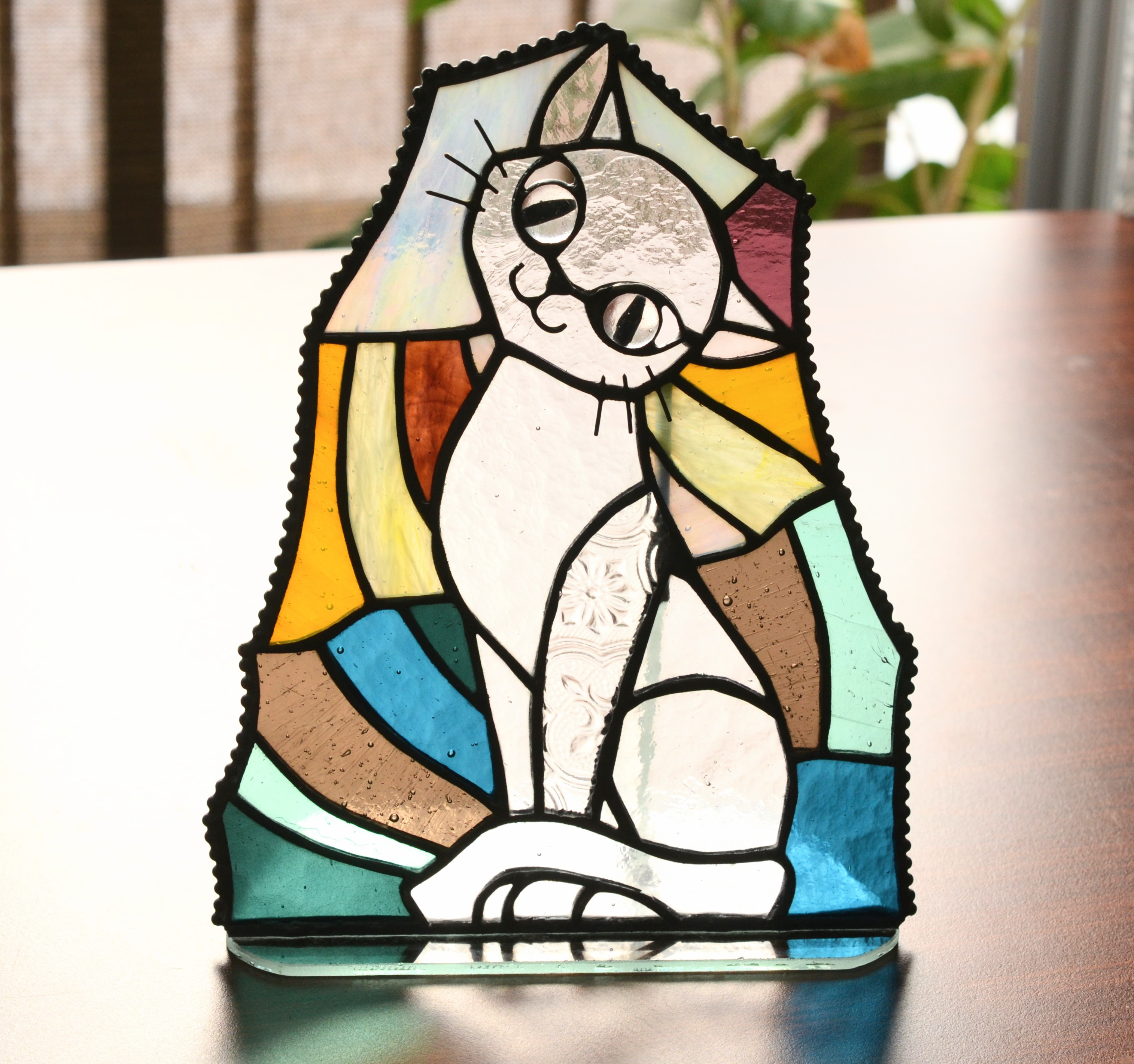 透明な猫のステンドグラスパネル 7,000円
