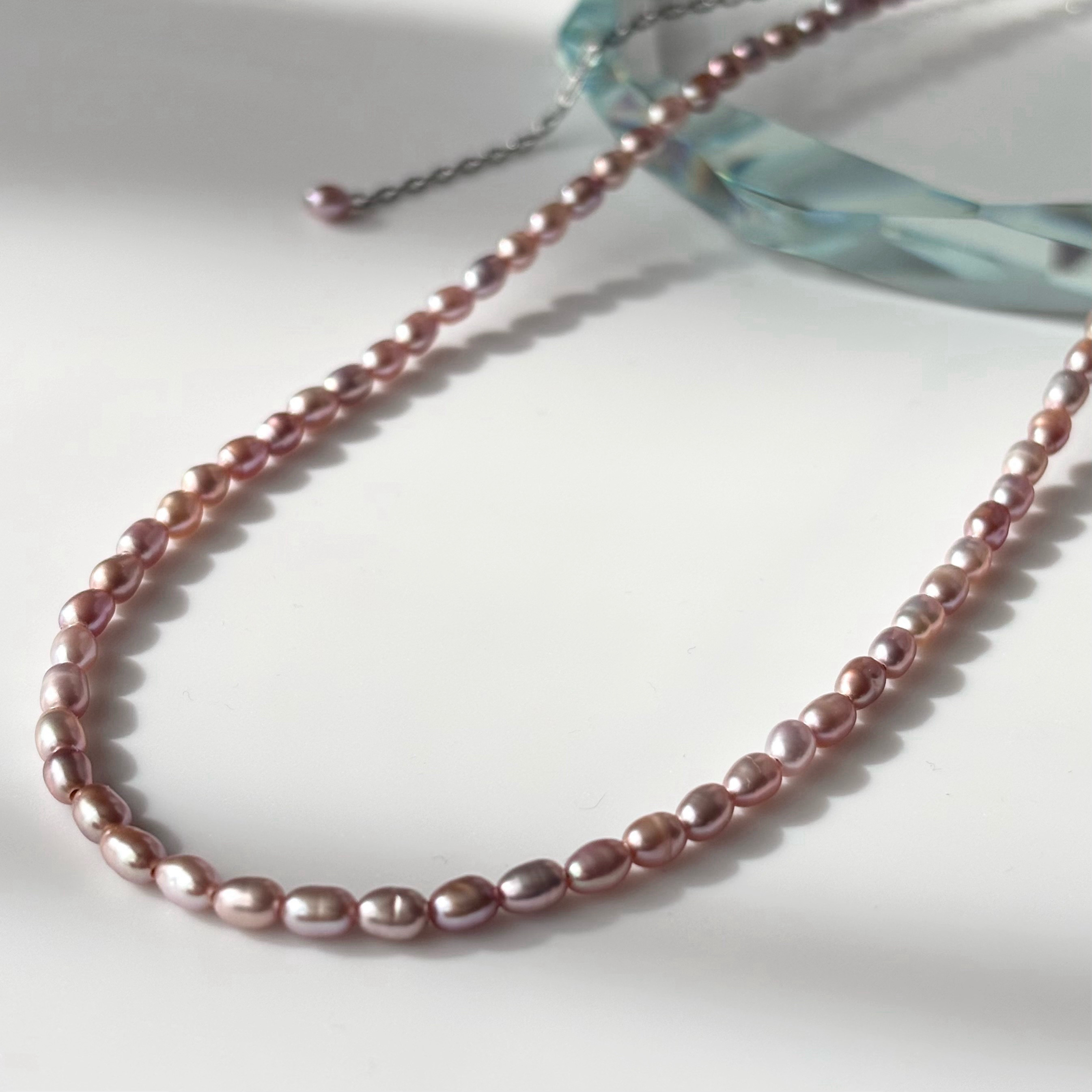 <希少・高品質>ナチュラルパープルパールネックレス　淡水パールネックレス　一連ネックレス　ライスパール　ベビーパール