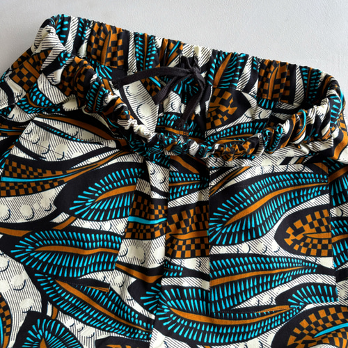 アフリカンワックスプリント タックパンツ Snow flower ロングパンツ