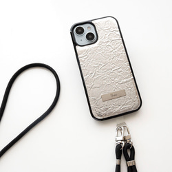 【 クリンクル シルバー リアケース ネームプレート 名入れ 】 スマホショルダー スマホケース パーツ付 JE21U 12枚目の画像