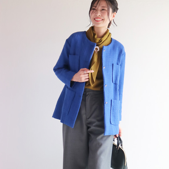 New【ロイヤルブルー】品よく華やぐ、秋の羽織りツイードジャケット♡ 3枚目の画像