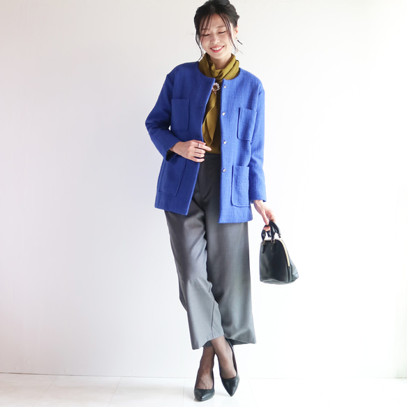 New【ロイヤルブルー】品よく華やぐ、秋の羽織りツイードジャケット♡ 2枚目の画像