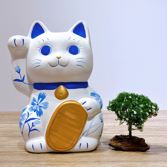 ブルー招き猫【中】 谷中堂招き猫】 谷中堂招き猫青塗りの撫子 その他アート ourlittlezone