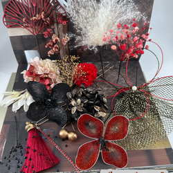 【豪華】ディップアート　簪　キラキラ　髪飾り　成人式　卒業式  赤　黒　ゴールド　白　水引　タッセル　チュール 7枚目の画像