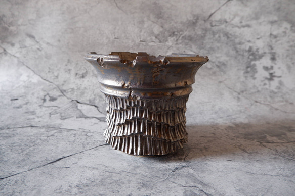 6号燻し金彩鉢318　塊根植物　多肉植物　アガベ　盆栽　植木鉢　作家鉢　鉢皿　沖縄 3枚目の画像