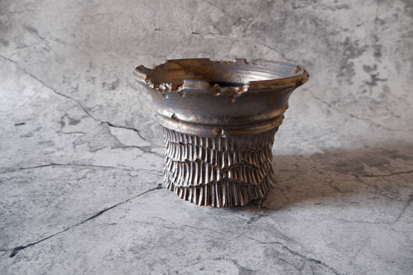 6号燻し金彩鉢318　塊根植物　多肉植物　アガベ　盆栽　植木鉢　作家鉢　鉢皿　沖縄 1枚目の画像