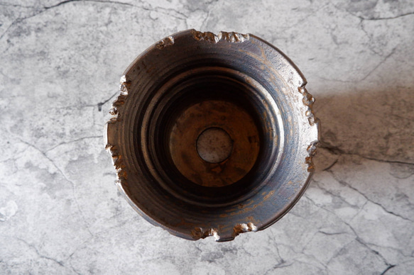 6号燻し金彩鉢318　塊根植物　多肉植物　アガベ　盆栽　植木鉢　作家鉢　鉢皿　沖縄 5枚目の画像