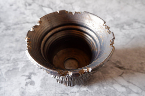 6号燻し金彩鉢318　塊根植物　多肉植物　アガベ　盆栽　植木鉢　作家鉢　鉢皿　沖縄 4枚目の画像