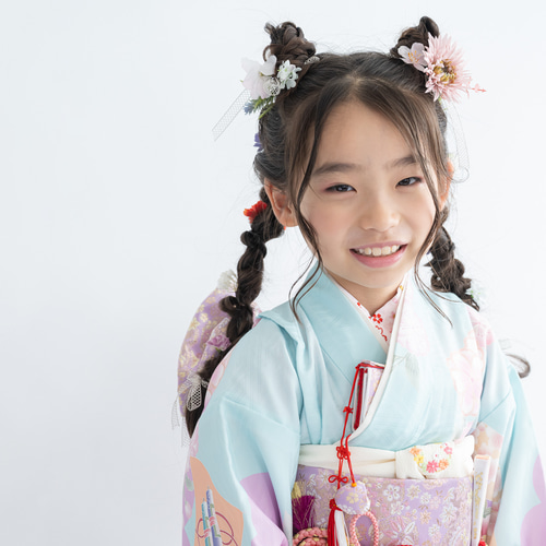 七五三7歳/小学校卒業式リボン髪飾りO】水色/紫/ピンク/ツイン編み