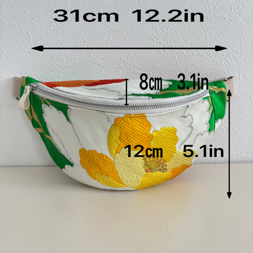牡丹柄の袋帯スリングバッグ 帯リメイクバッグ クロスボディバッグ