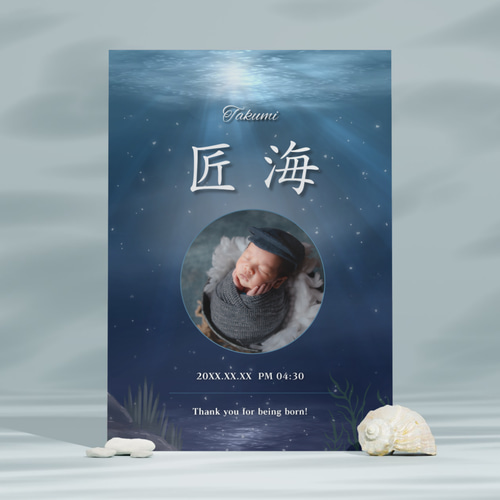 蒼の海ページ② 由来や想いを現す命名書【深海】A4/2L／海／夏／海の中／夏生まれ／青