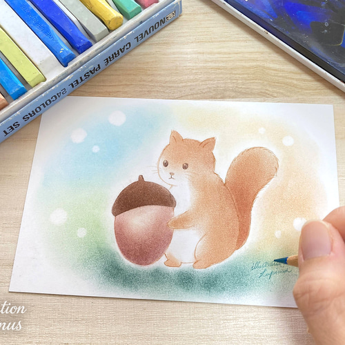 送料無料 卓上 パステル アート 三日月 木 夜 パステル画 手描き 原画