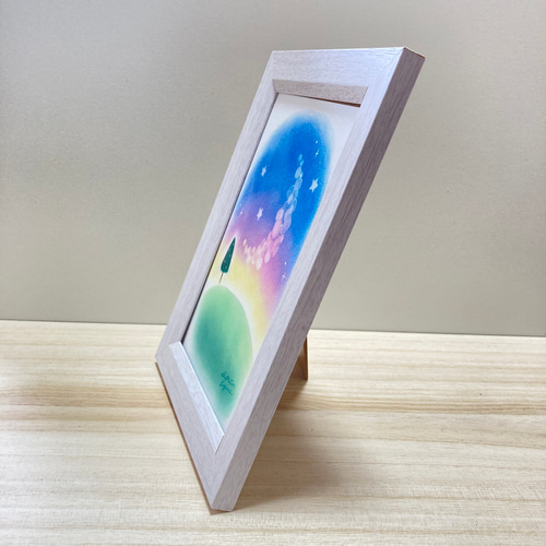 送料無料 卓上 パステル アート 三日月 木 夜 パステル画 手描き 原画