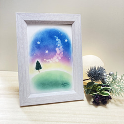 送料無料 卓上 パステル アート 三日月 木 夜 パステル画 手描き 原画