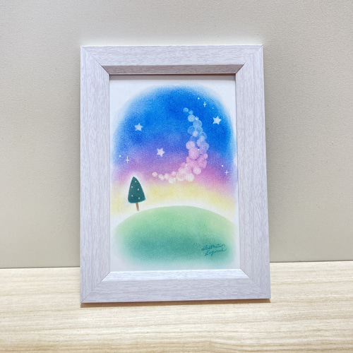 送料無料 卓上 パステル アート 三日月 木 夜 パステル画 手描き 原画