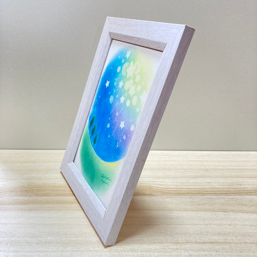 送料無料 卓上 パステル アート キラキラ 星 夜 木 パステル画 手描き