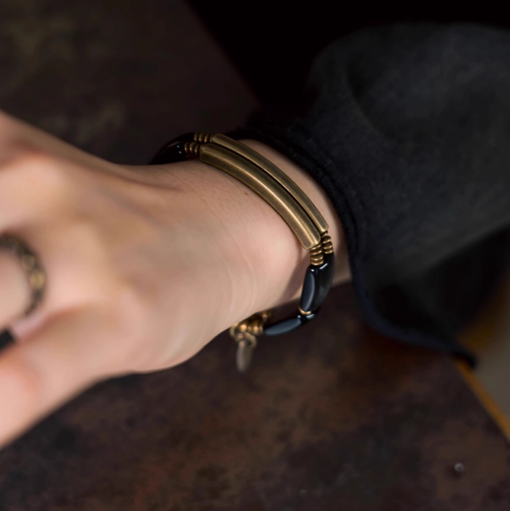 ◤ Refined ◢  銀黒曜石 （シルバーオブシディアン）ダブルレイヤーブレスレット