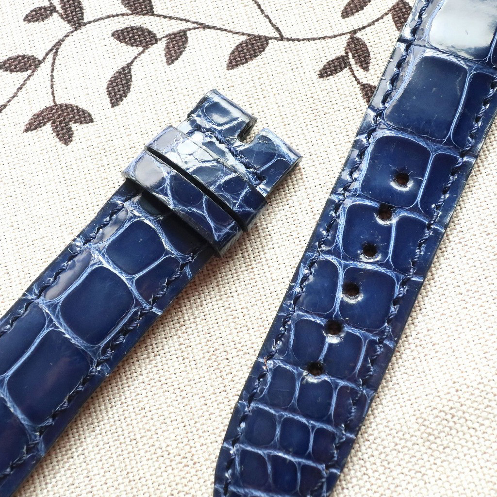 腕時計ベルト 20-18mm クロコダイル ネイビーブルー #207