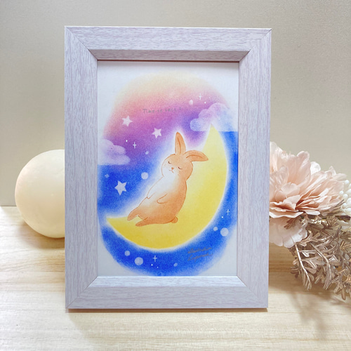 送料無料 卓上 パステル アート 月 うさぎ 夜 英文字 おやすみ