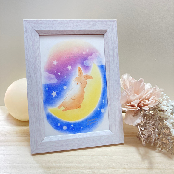 送料無料 卓上 パステル アート 月 うさぎ 夜 英文字 おやすみ