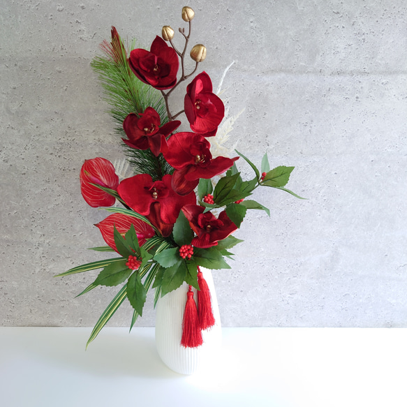 new!!❀福壽束2026深紅緑2way【花束・スワッグ】松竹・胡蝶蘭　早割・数量限定 8枚目の画像