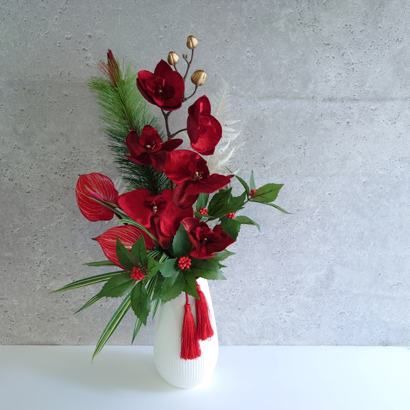 new!!❀福壽束2026深紅緑2way【花束・スワッグ】松竹・胡蝶蘭　早割・数量限定 4枚目の画像