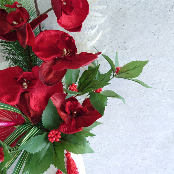 new!!❀福壽束2026深紅緑2way【花束・スワッグ】松竹・胡蝶蘭　早割・数量限定 5枚目の画像