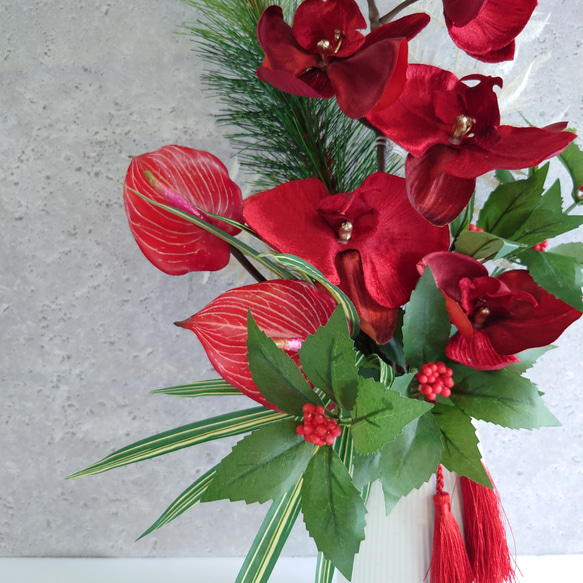 new!!❀福壽束2026深紅緑2way【花束・スワッグ】松竹・胡蝶蘭　早割・数量限定 6枚目の画像