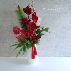 new!!❀福壽束2026深紅緑2way【花束・スワッグ】松竹・胡蝶蘭　早割・数量限定 1枚目の画像