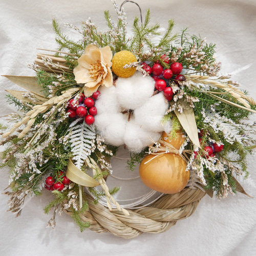 予約販売 しめ縄 お正月 ひょうたん ドライフラワー しめ縄・しめ飾り