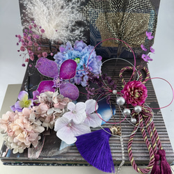 【豪華】ディップアート　簪　キラキラ　髪飾り　成人式　卒業式  紫　ブルー　黒　ゴールド　白　水引　タッセル　チュール 6枚目の画像