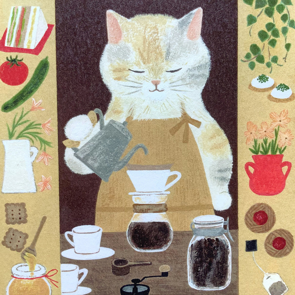ポストカード　絵本の中のねこ（#new8  カフェ三毛猫） 5枚目の画像