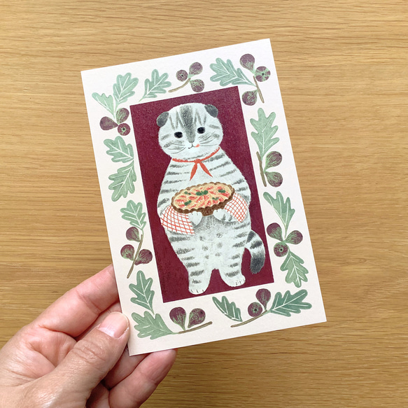 ポストカード　絵本の中のねこ（#new9    スコティッシュとイチジク） 2枚目の画像