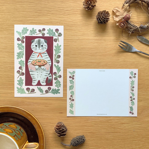 ポストカード　絵本の中のねこ（#new9    スコティッシュとイチジク） 1枚目の画像