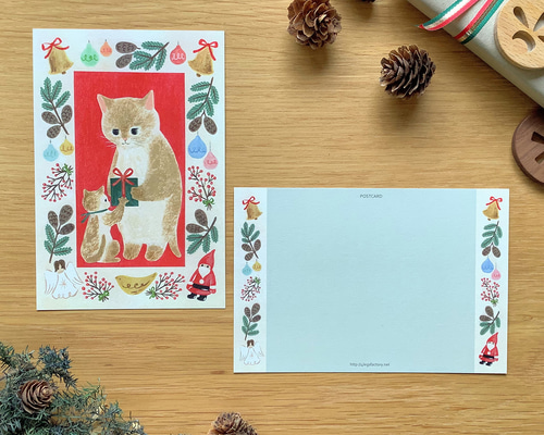ポストカード 絵本の中のねこ（#new12 親子猫のクリスマス） ポスト
