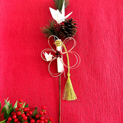 しめ縄リース　赤い椿　白い椿 即日配送【赤椿】紅白水引きのシンプルな正月飾り 玄関飾り しめ縄飾り