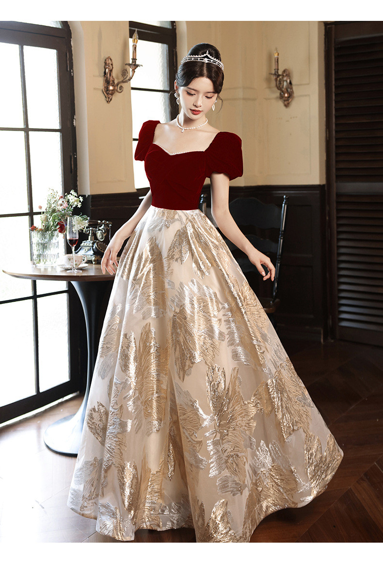 赤 長袖 半袖 ロング カラードレス シンプル 韓国風 花嫁 ウェディング パーティー 演奏会 二次会 HL087