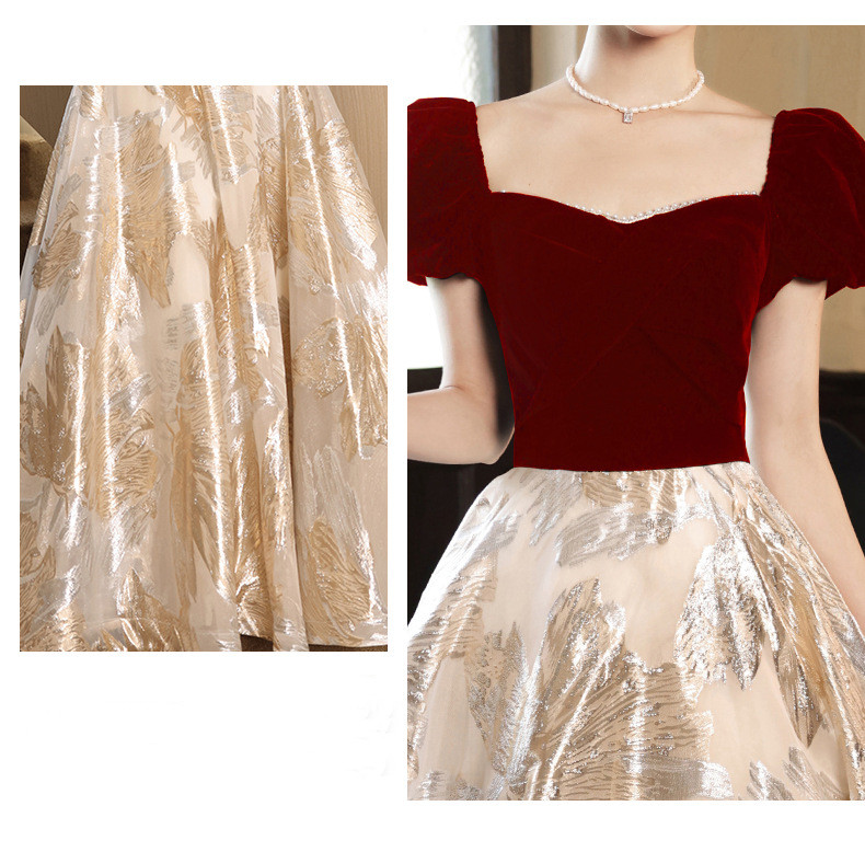 赤 長袖 半袖 ロング カラードレス シンプル 韓国風 花嫁 ウェディング パーティー 演奏会 二次会 HL087