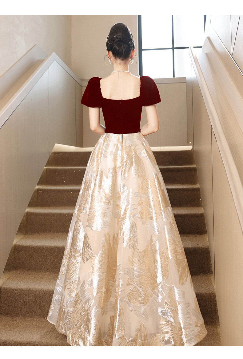 赤 長袖 半袖 ロング カラードレス シンプル 韓国風 花嫁 ウェディング パーティー 演奏会 二次会 HL087