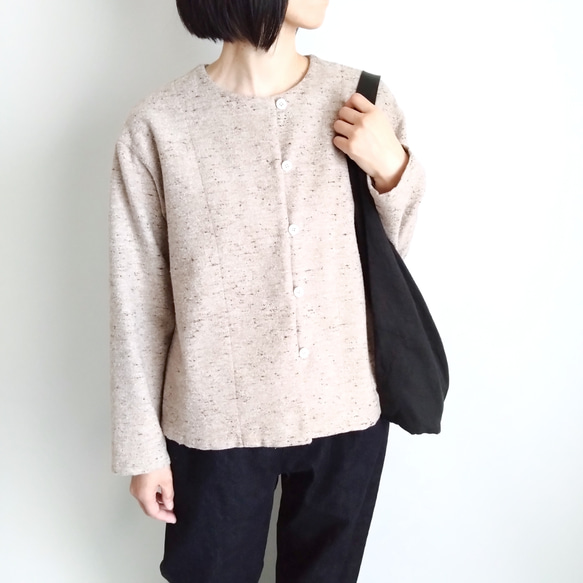 再販！× 10  新！ジャズネップコットンツイードのトップ  ベージュ 5枚目の画像