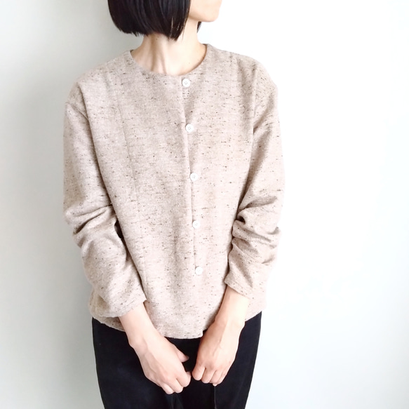 再販！× 10  新！ジャズネップコットンツイードのトップ  ベージュ 2枚目の画像